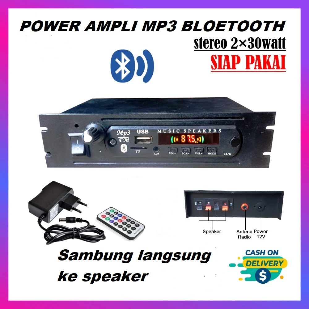 Power Ampli Mini  Plus Mp3 Bluetooth FM Usb 12volt 2x30Watt Ada pengaturan Gain Volume di depan, amp
