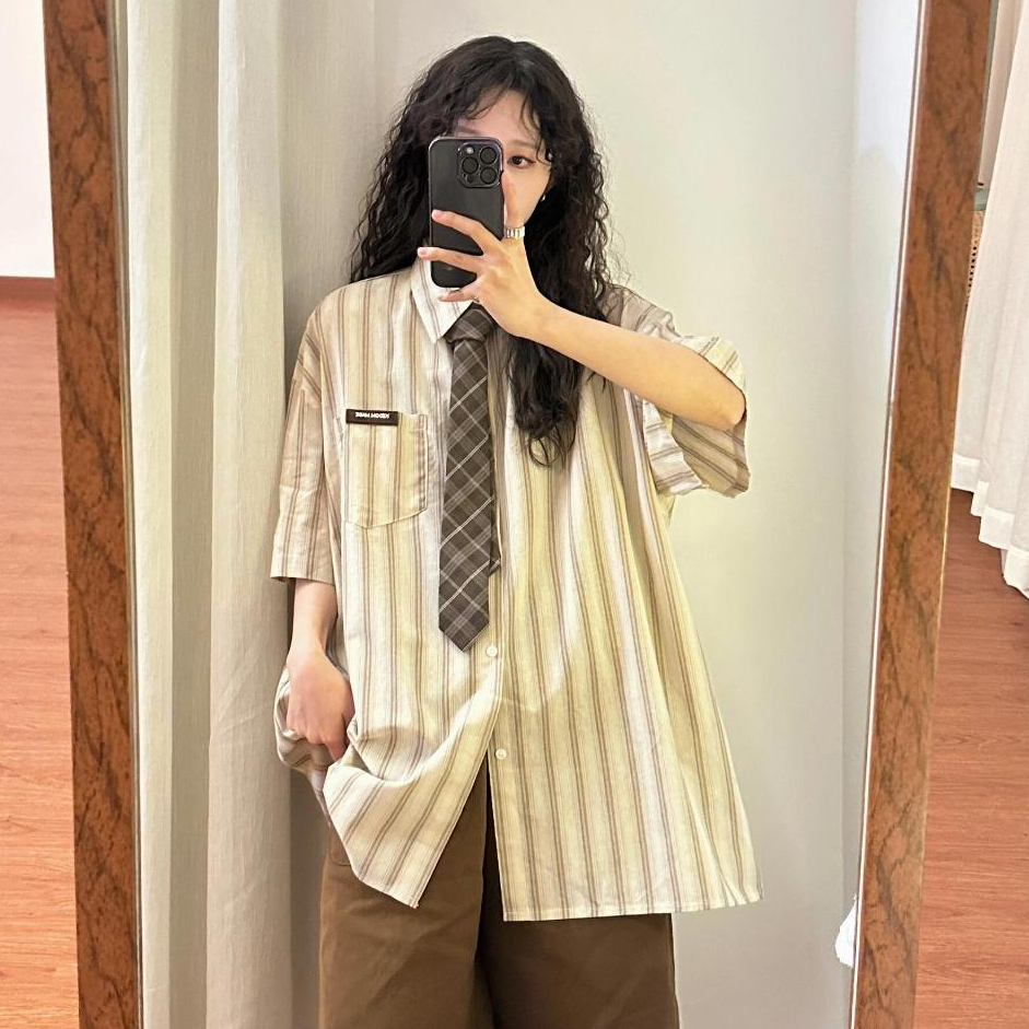 S.Y Kemeja Lengan Pendek Wanita Oversize Shirt Polos Atasan (mengikat)