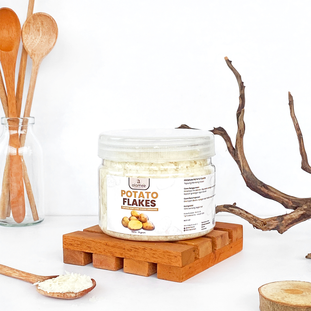 

ALAMEE Tepung Kentang Serpih Potato Flakes Flake Mashed Organik Kasar 75gr