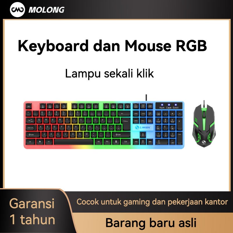 Keyboard dan mouse GAMING RGB USB wired full for desktop PC Laptop windows