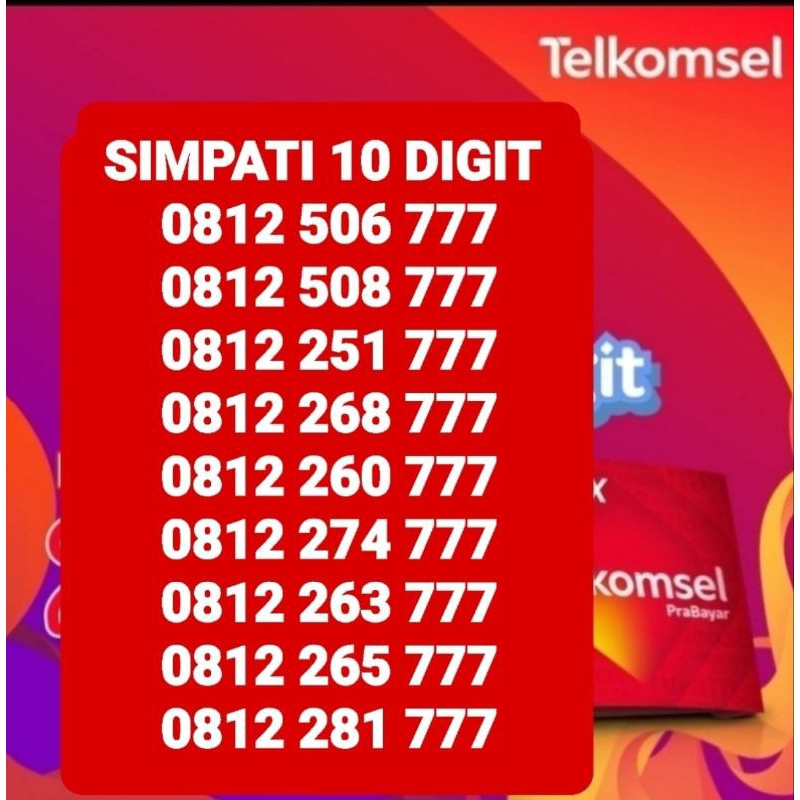 NOMER NOMOR CANTIK SIMPATI 10 DIGIT TRIPLE 777 BELAKANG,