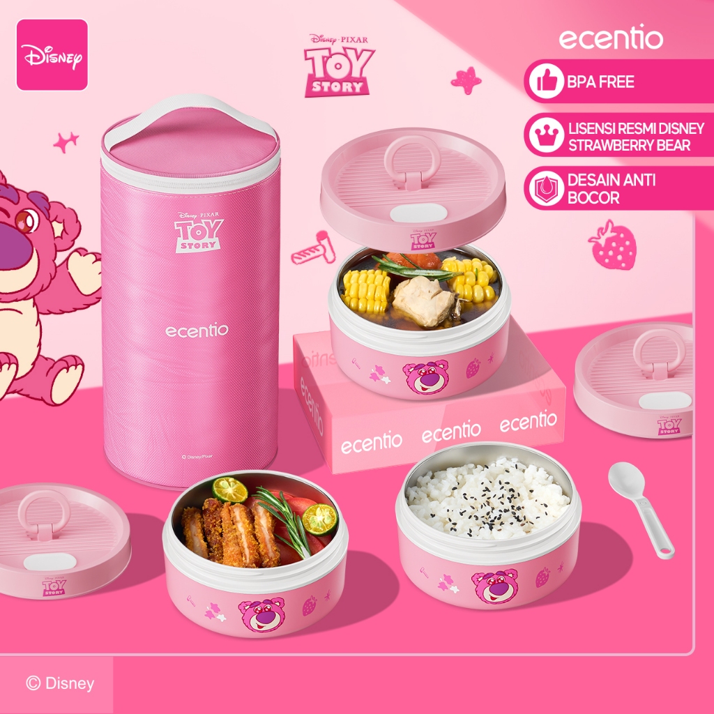 【Toy Story 3PCS Set】ecentio x Disney lotso Lunch Box Set 3pcs Portabel Tahan Bocor Gaya Jepang Round