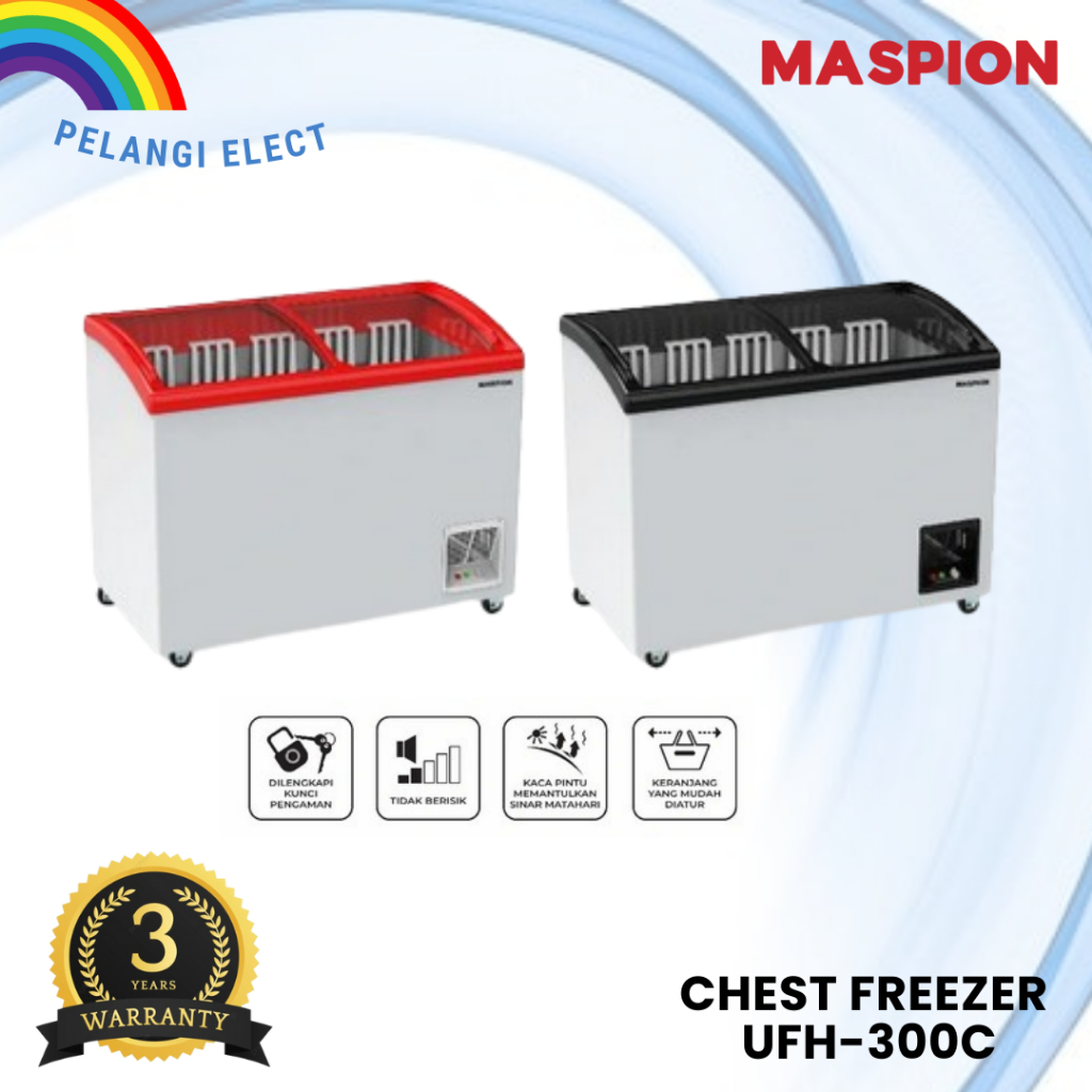 CHEST FREEZER BOX MASPION UFH 300C 300LITER GLASS COVER / FREEZER UCHIDA UFH300C / UFH 300