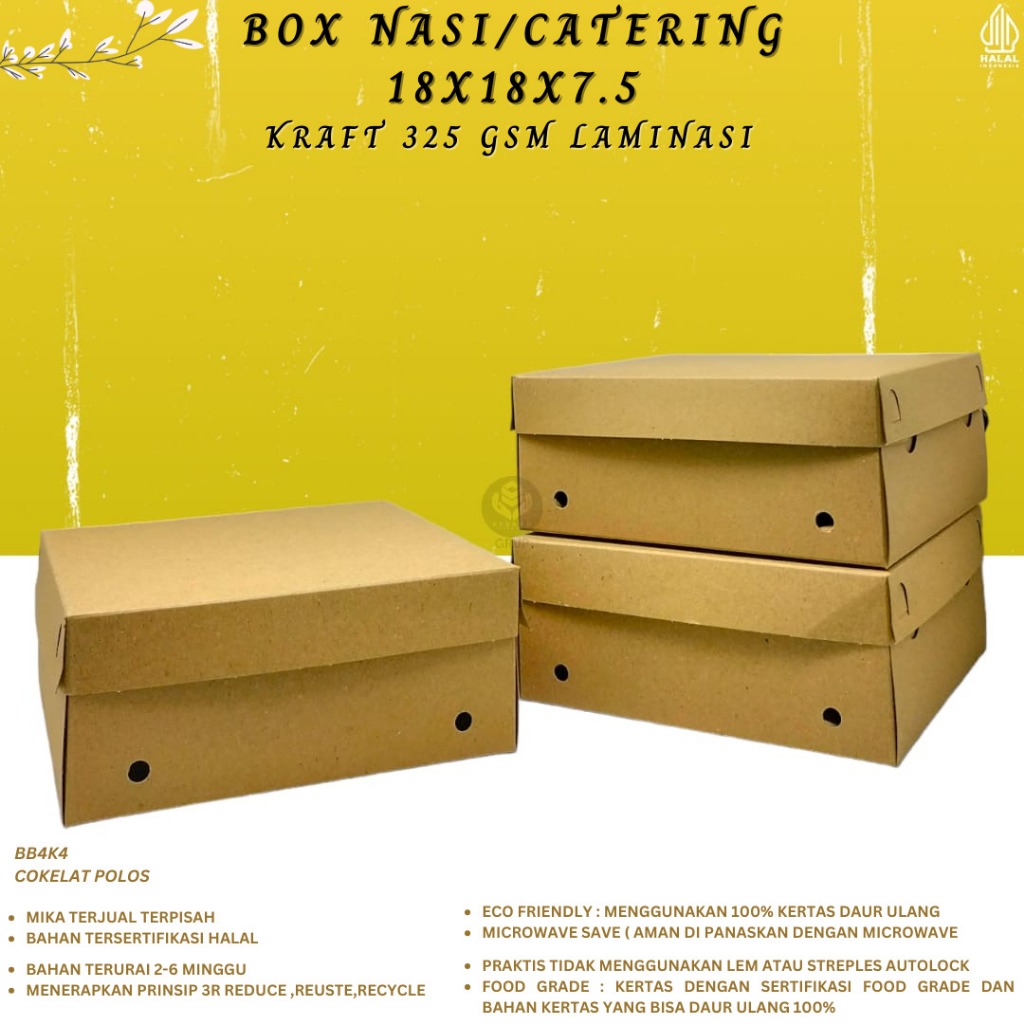 Dus Nasi 18x18  Box Nasi Kotak 18x18 Kraft Laminasi Dus 18x18 (B.B4K4)