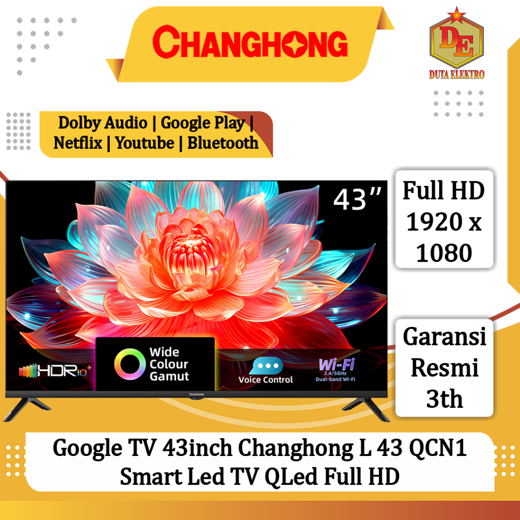 Google TV 43inch Changhong L 43 QCN1 Smart Led TV QLed Full HD