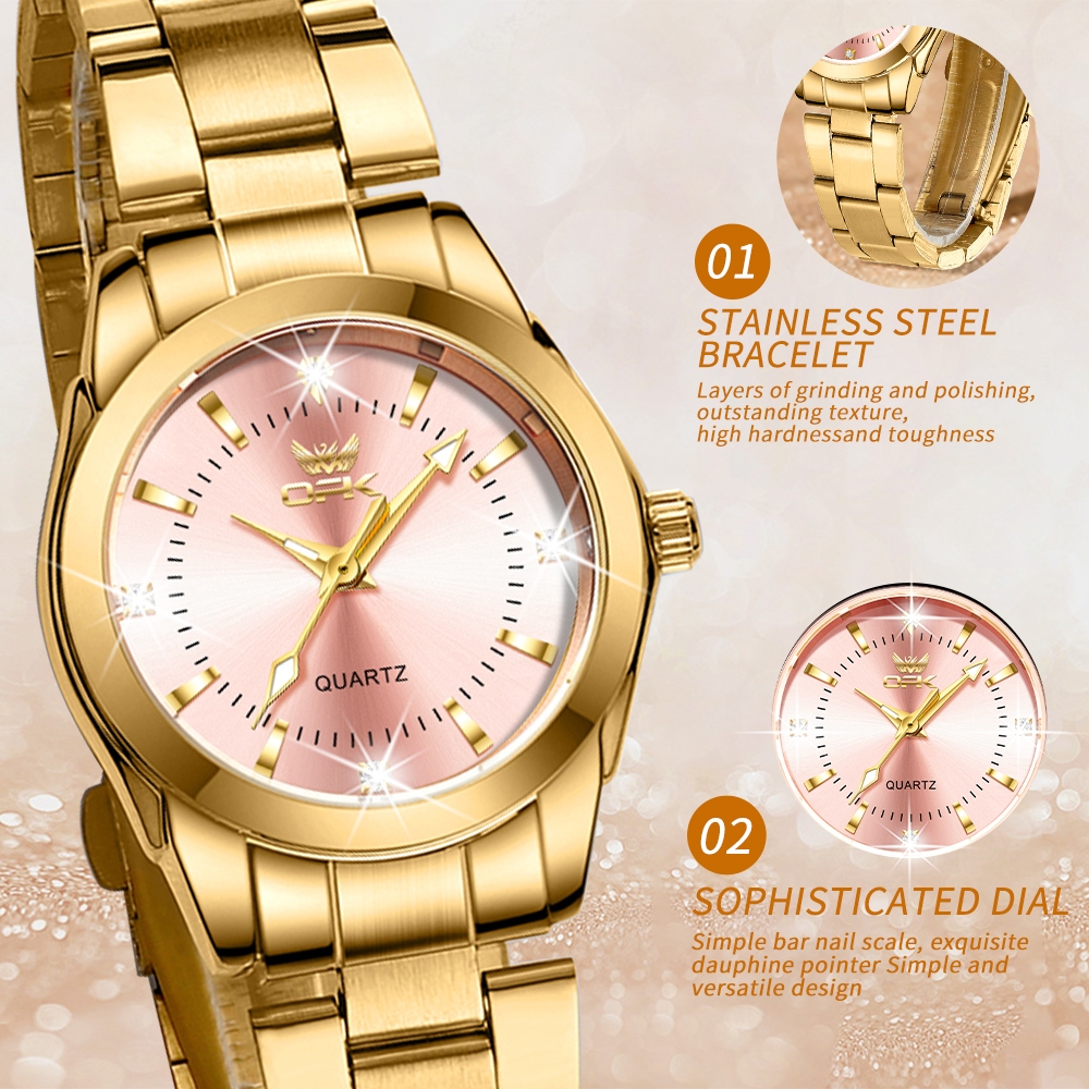 NEW PROMO OPK Jam Tangan Wanita Anti Air Original Terbaru Stainless Steel Bercahaya Emas Fashion