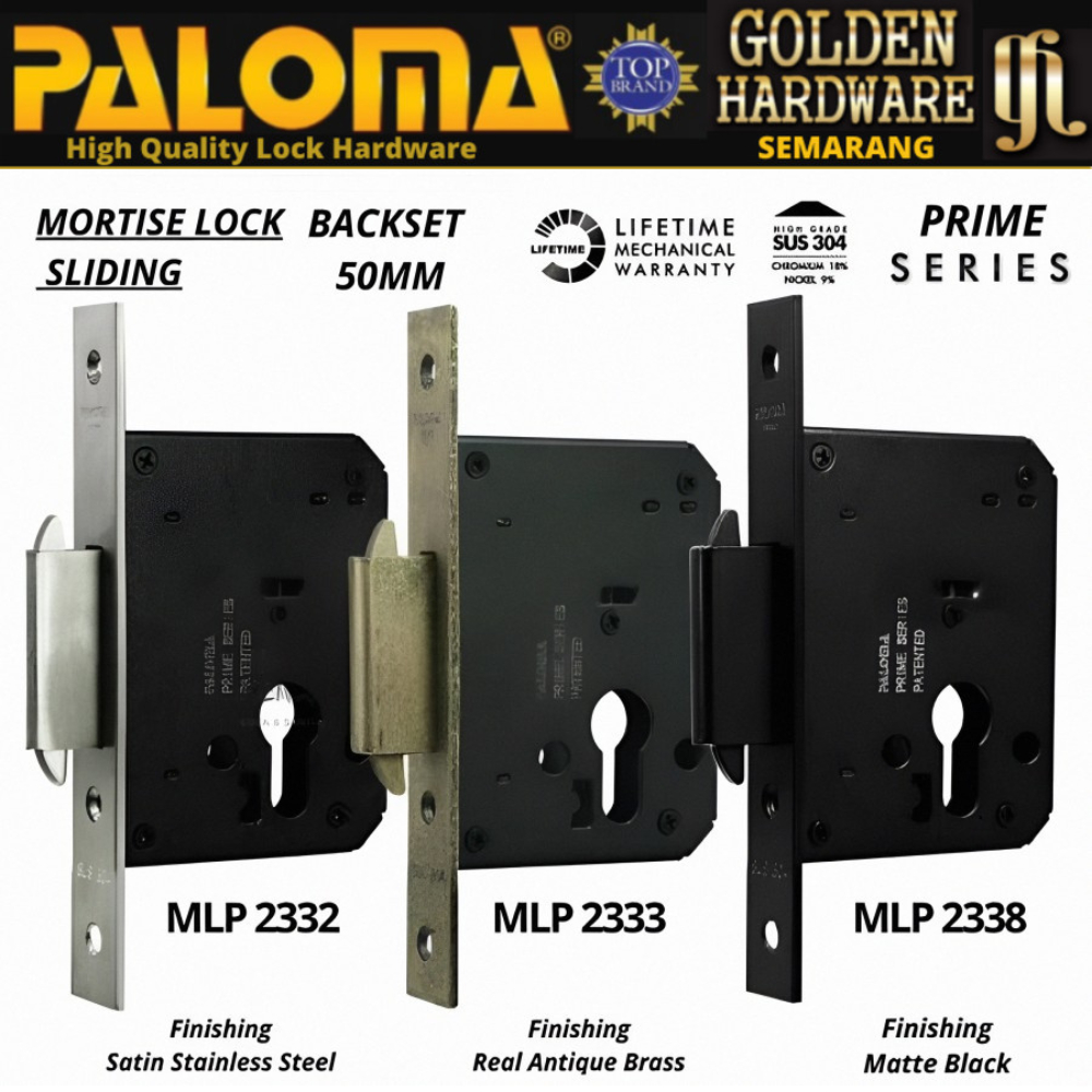 PALOMA MLP 2331 2332 2333 2337 2338 2339 Body Kunci Pintu Sliding Backset 50 MM Prime Series Mortise