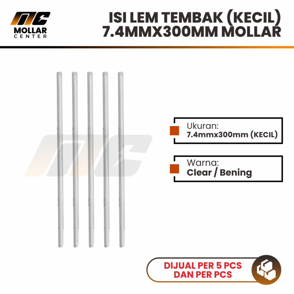 

Isi Refill Lem Tembak Kecil MOLLAR 7mm x 30cm (10 gratis 1) Bening Paket Hemat Gluestick