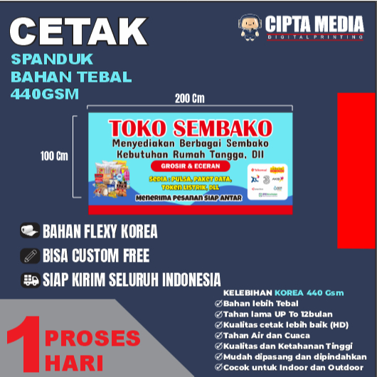 Cetak Spanduk Banner Custom Bahan Tebal 440 gsm Murah Berkualitas Tahan Lama - 440GSM