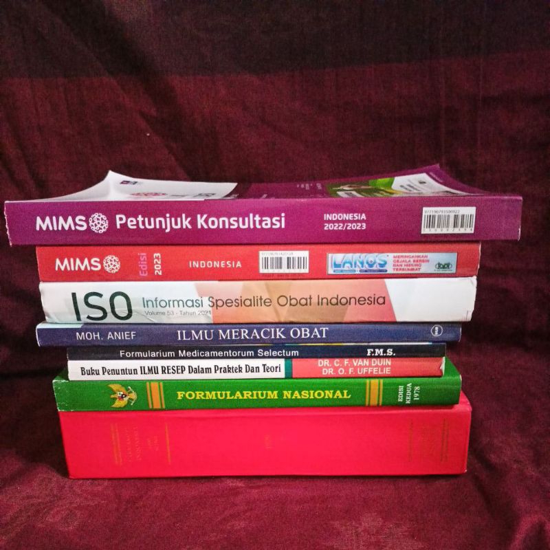 (paket 8 pcs)buku farmasi/ISO,farmakope 3,imo, formularium Nasional, ilmu resep,mins 2023,mins konsu