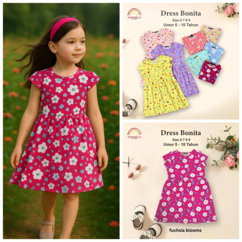 Bonita junior homedress 4-10th/ dress anak motif/ dress anak lucu