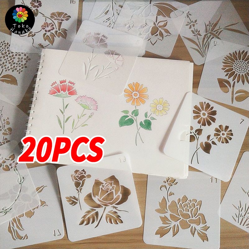 

20pcs Stensil Lubang Alat Gambar Anak Tk/Paud/Sd 13x13cm Bunga Template Scrapbook Pingiran Dekoratif