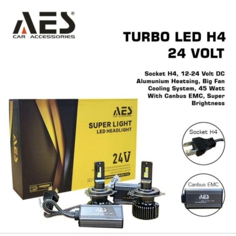 Lampu LED H4 Headlight Turbo AES 12-24 Volt Untuk Mobil Car