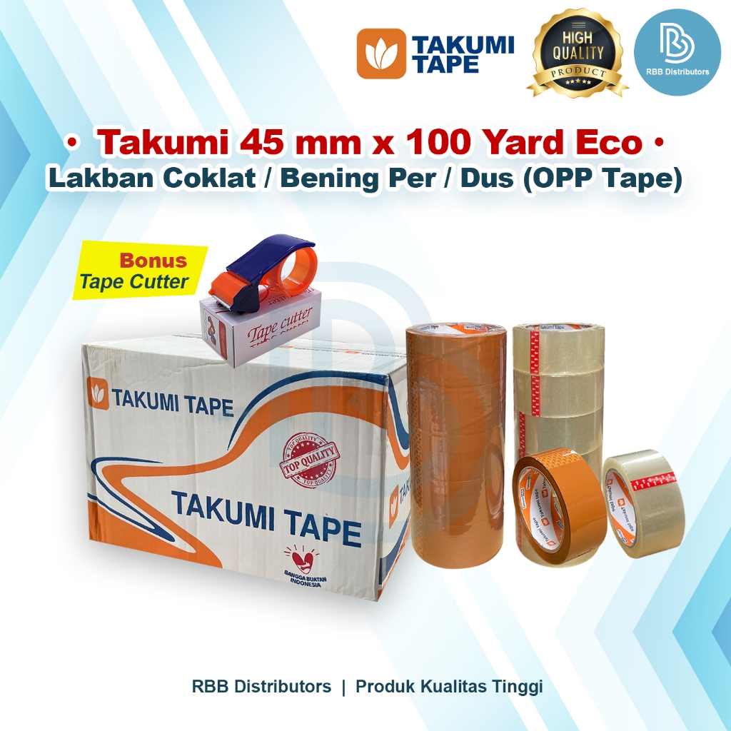 

CTK031 Lakban Bening Coklat TAKUMI 1 Dus 45 mm 100 Yard Economis Tebal Termurah
