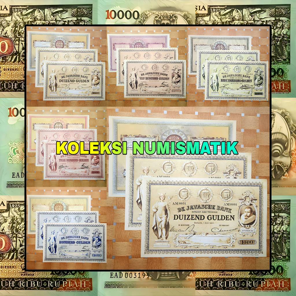 1 SET SOUVENIR REPRO UANG KERTAS KUNO HINDIA BELANDA GULDEN COEN MERKURIUS