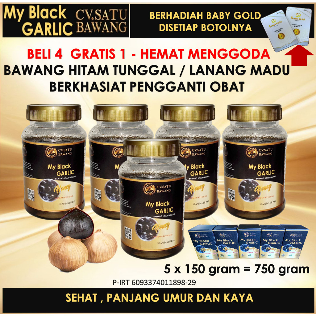 

Black Garlic Bawang Hitam Tunggal Lanang Direndam Dalam Madu, Berkhasiat CV.Satu Bawang, Hemat Menggoda, BELI 4 GRATIS 1 kemasan 150 gram x 5 = 750 gram