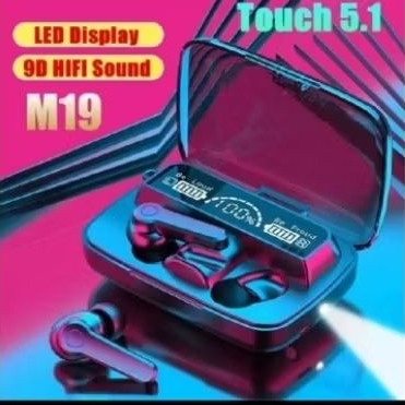 HEADPHONE BLUETOOTH 5.1 EARBUD M19 TWS NIRKABEL LED DIGITAL POWER. rp42