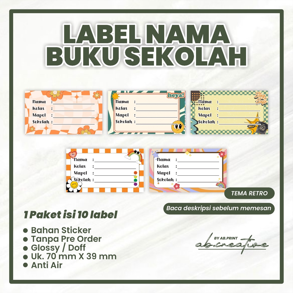 Stiker label nama mata pelajaran Label Nama Mapel Sekolah