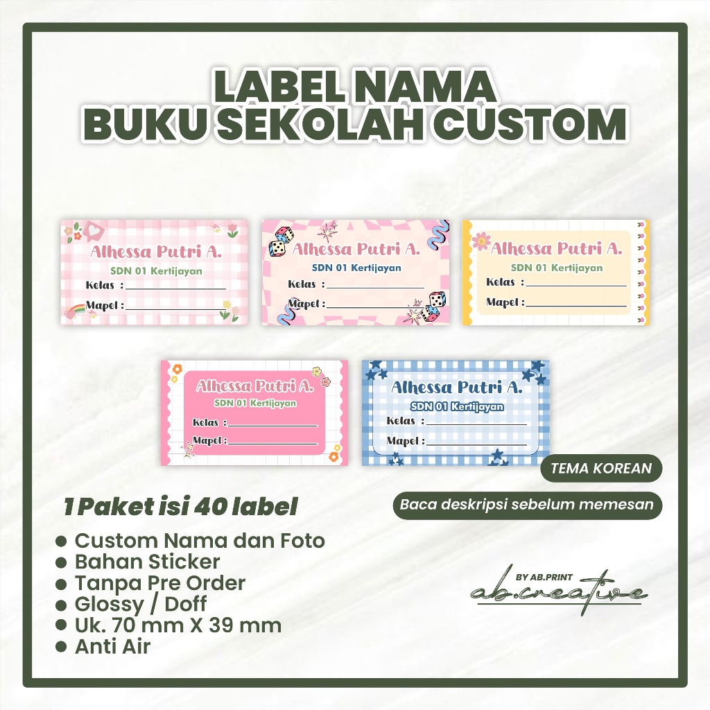 

Custom Label Nama Buku Mapel Sekolah 46pcs Stiker Buku