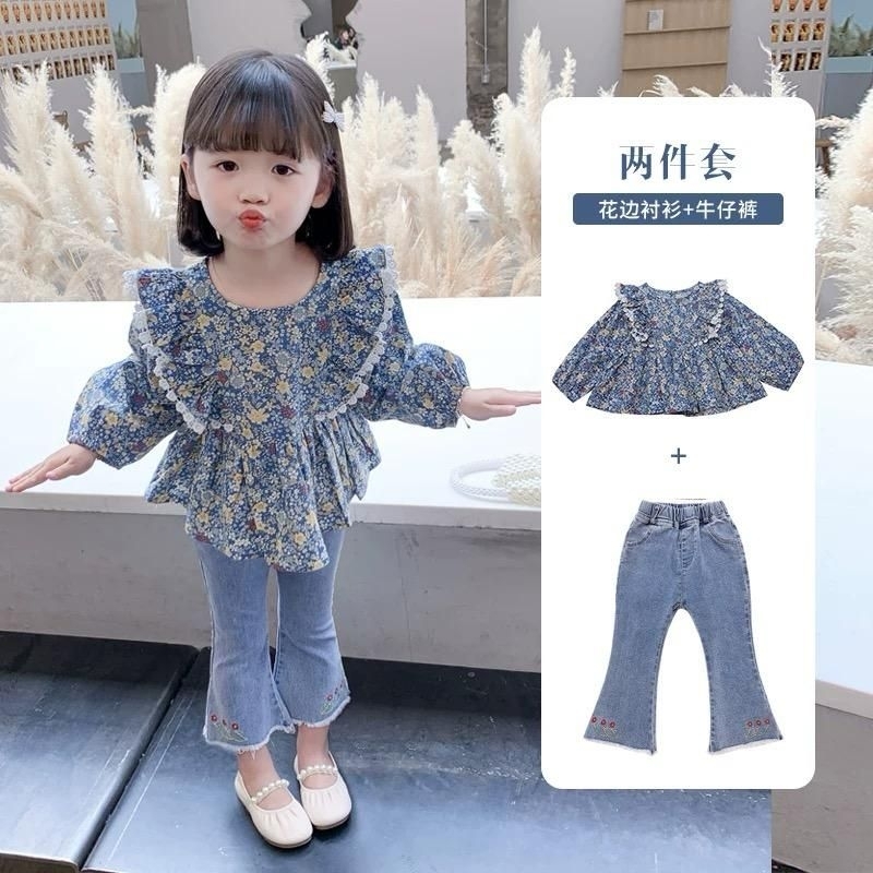 Premium Setelan Anak Perempuan Lengan Panjang Baju Set Anak Perempuan 1-5 Tahun Celana Jeans Anak Pe
