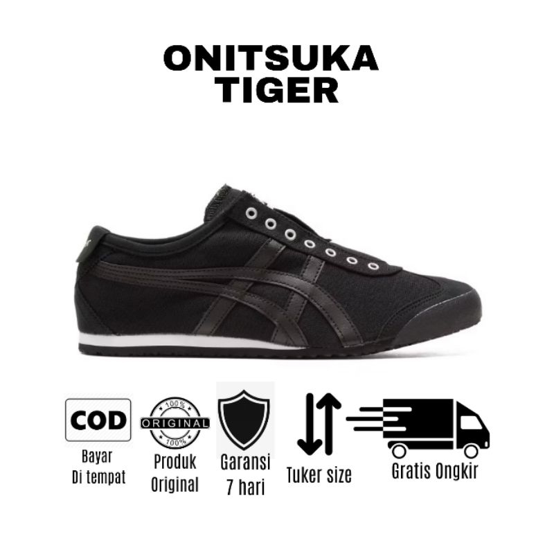 sepatu onitsuka tiger original MEXICO 66 SLIP-ON hitam free kaoskaki / paperbag / include box