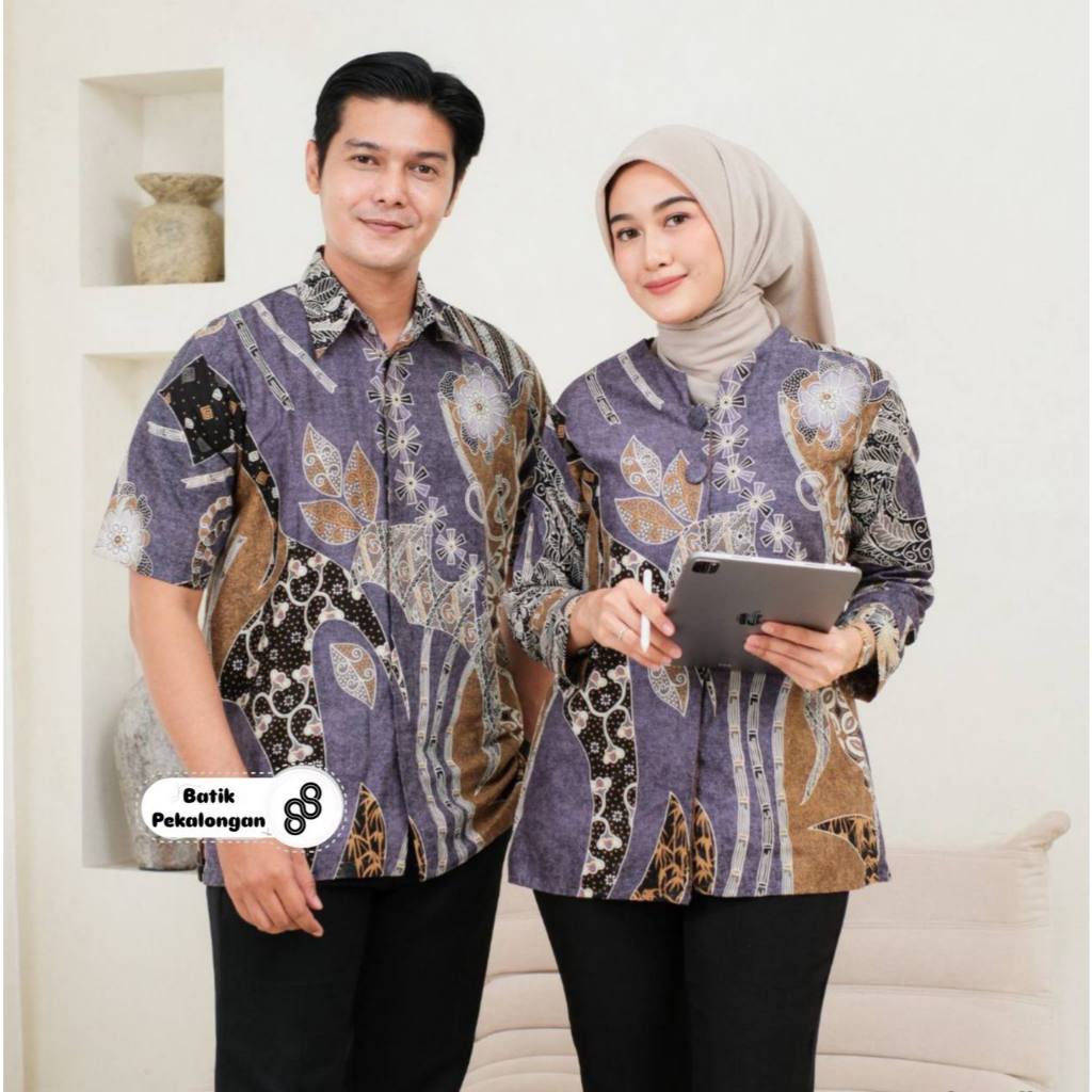 BATIK PEKALONGAN 88 - Couple Hem & Blouse Bambu Batik Bahan Katun Prima Atasan Kerja Seragam nb