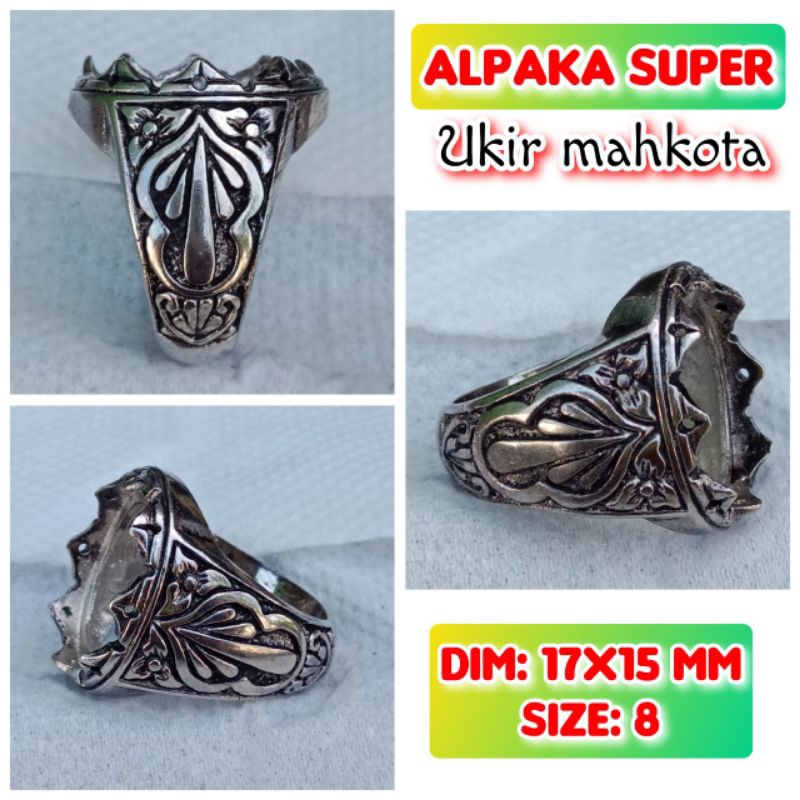 cincin emban batu akik batu permata alpaka super ukir mahkota.04