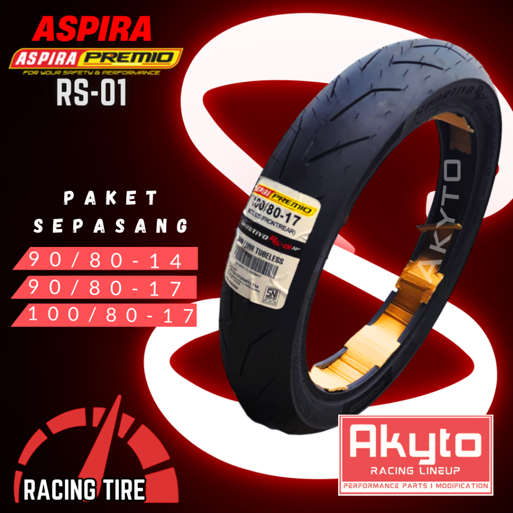 [PAKET SEPASANG] BAN ASPIRA PREMIO RS-01 RING 14 RING 17 / BAN TUBELESS FREE PENTIL R14 R17 / BAN RA