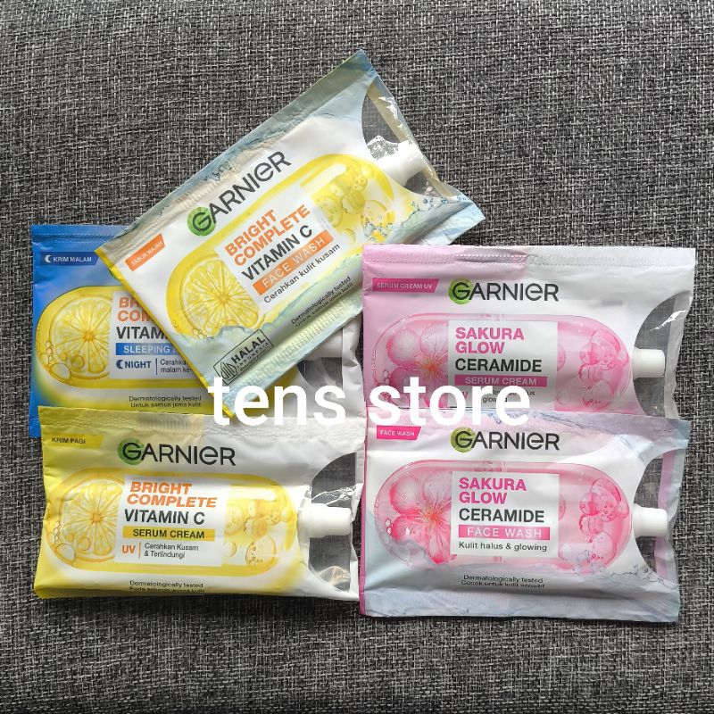 1 Pcs Garnier cream sachet serum siang malam sabun wajah sakura glow Hyaluron bright complete vitami
