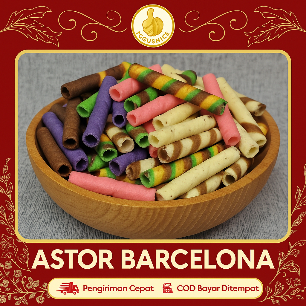 

Astor Barcelona Aneka Rasa – Wafer Roll Warna-warni Renyah & Manis