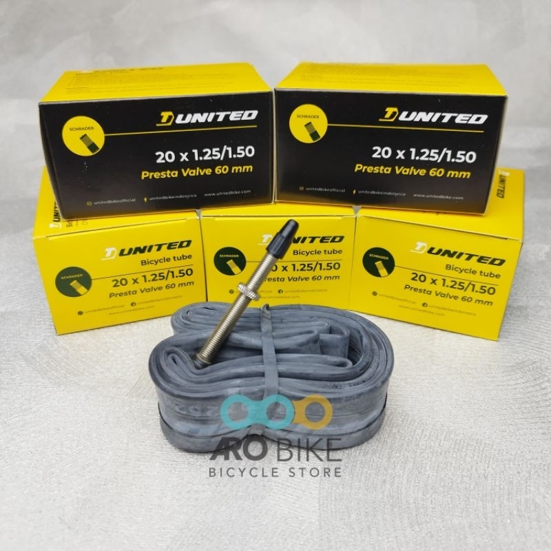 Ban dalam sepeda United 20 x 1.25/1.50 Presta valve FV 60mm pentil kecil ban dalam sepeda lipat mini