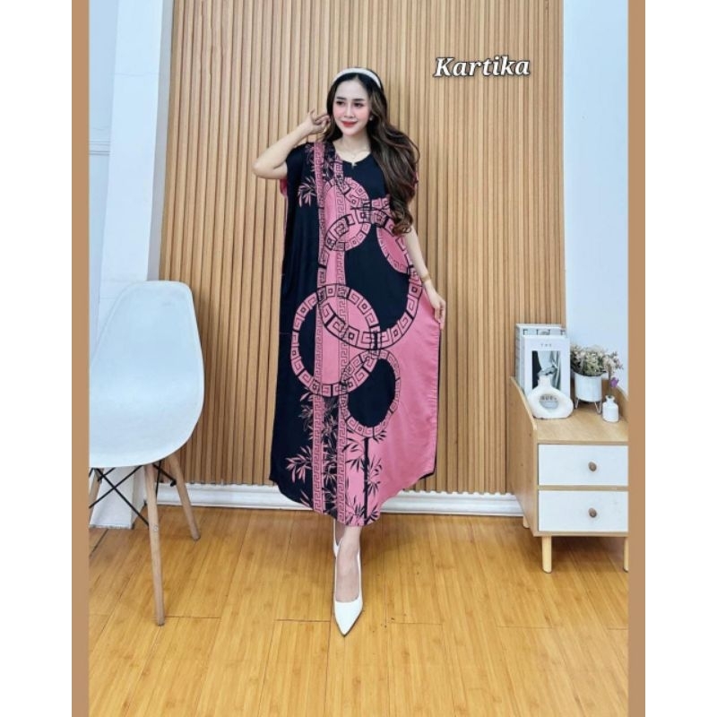 Dress Busui Midi Kartika Lowo Rayon Premium - Motif Printing Katun Pesta Remaja Casual Santai Atasan