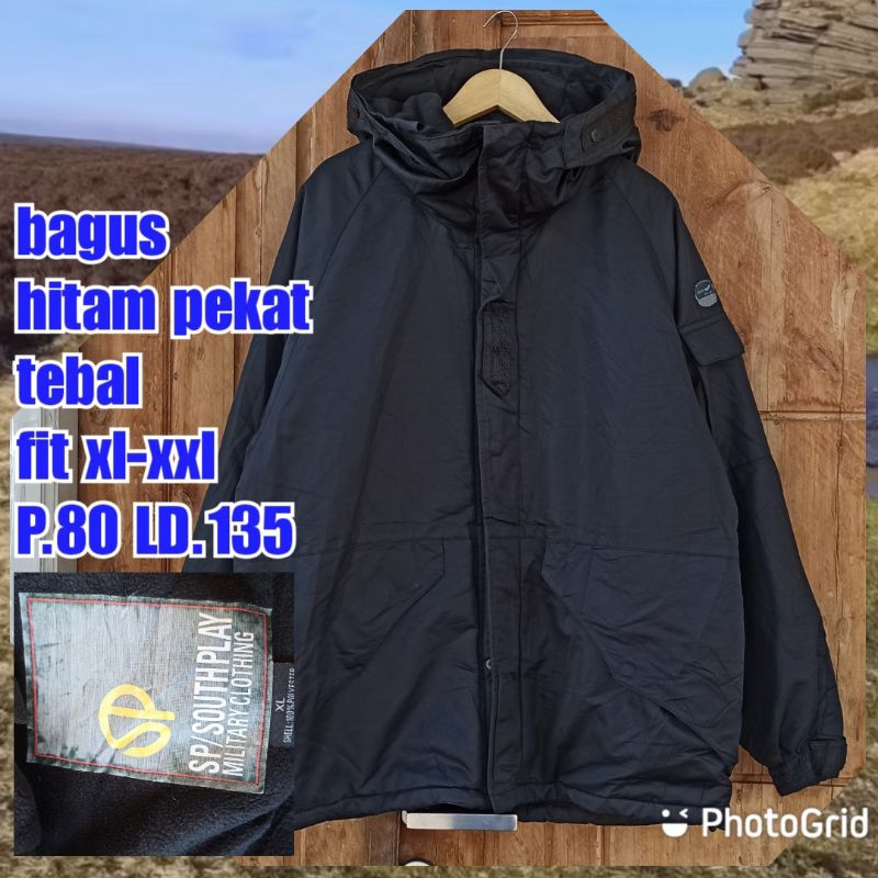 jaket gunung outdoor tebal ecwcs saku samping army military south play hitam besar jumbo