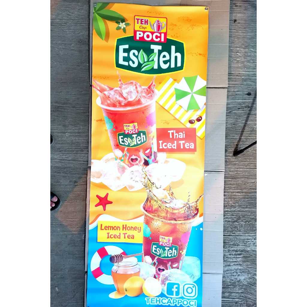 y banner teh poci, x baner, spanduk, ASLI 100%