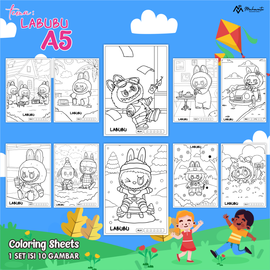 

[TEMA LABUBU] LEMBAR MEWARNAI ANAK - KERTAS GAMBAR 1 SET ISI 10 LEMBAR A5 - COLORING SHEET