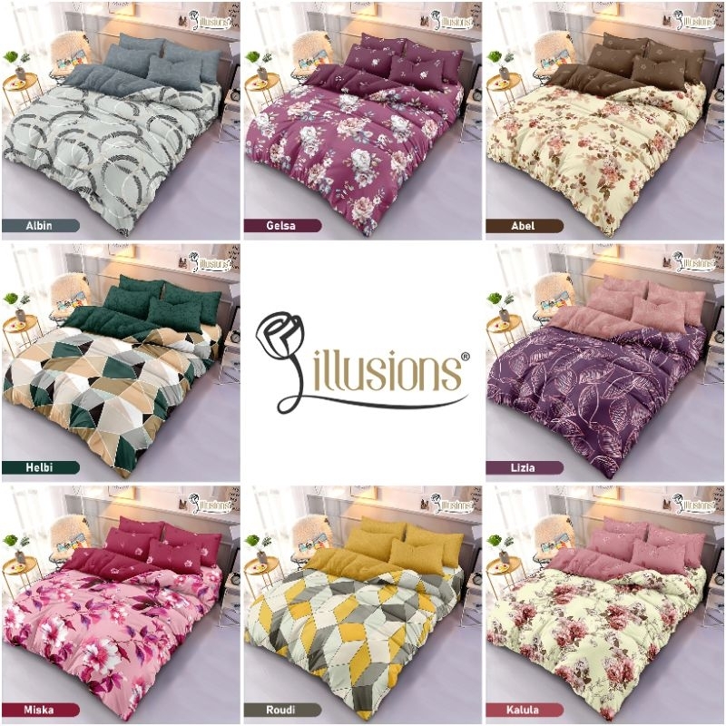 Bedcover Illusions 180x200 + Sprei Rumbai 180x200 - Bedcover Murah Makassar - Bedcover King Size