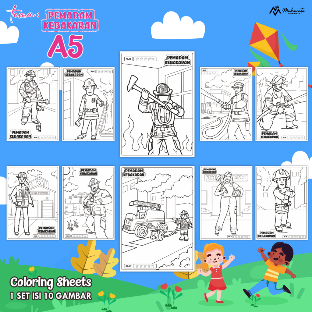

[TEMA PEMADAM KEBAKARAN] KERTAS MEWARNAI ANAK - LEMBAR GAMBAR READY STOCK - COLORING SHEETS UK A5