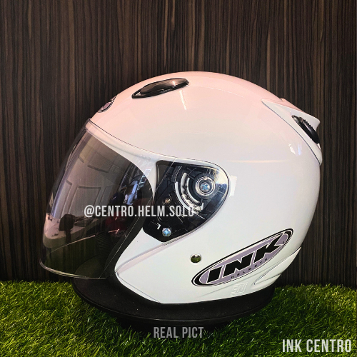 Helm Half Face Dewasa INK Centro Solid Hitam Glossy Single Visor Premium Pria Wanita Dewasa SNI