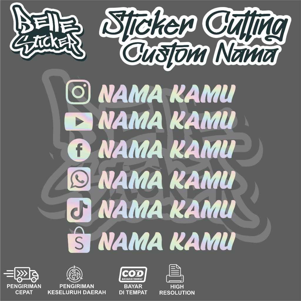 Cutting Stiker Custom Nama Sosmed Variasi Motor Mobil Sticker Timbul Dasbor Visor Body Kaca Helm