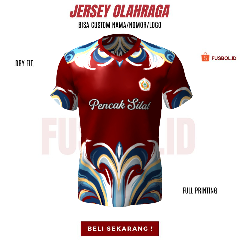 Kaos Jersey Pencak Silat Maroon Motif Abstrak 299 - Jersey Baju Beladiri Custom Full Printing
