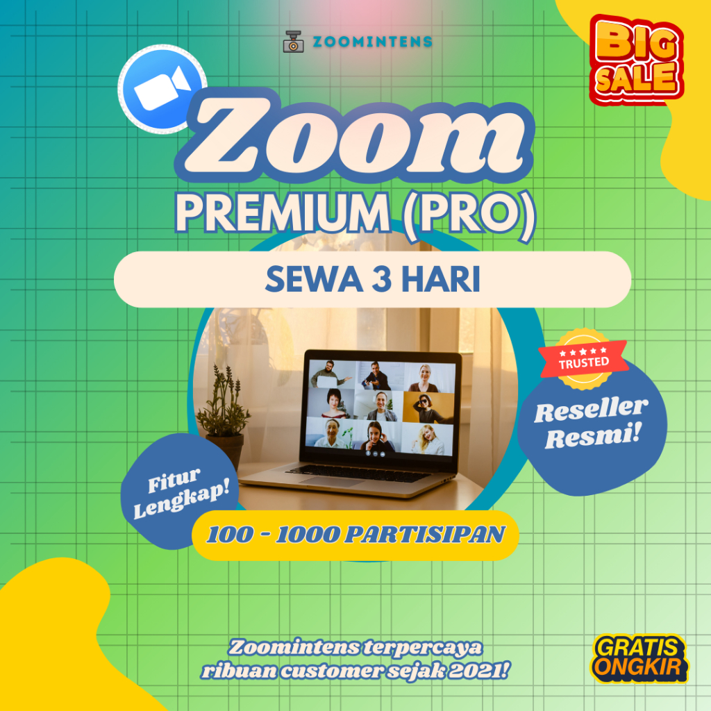 Akun Zoom Pro 3 Hari 100 300 500 1000 Peserta