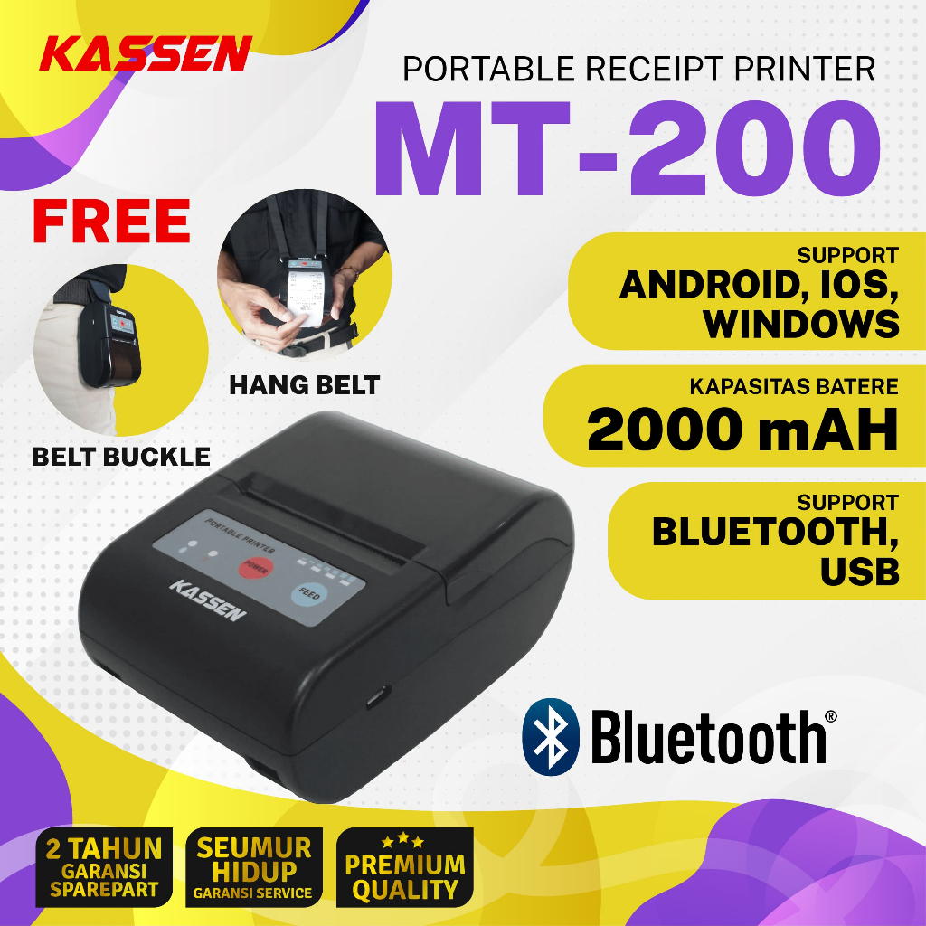PRINTER STRUK THERMAL BLUETOOTH KASSEN MT-200 - MT 200 - KASSEN - THERMAL 58 MM - STRUK KASIR