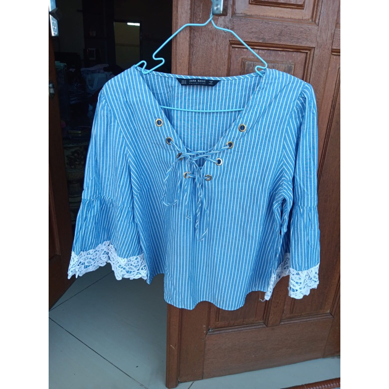 atasan Zara biru salur