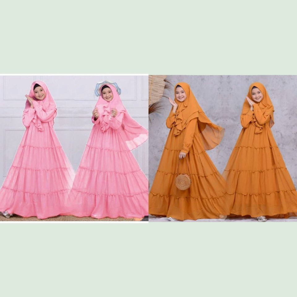 Paket 2Pcs Gamis + Syari Bahan Moscrepe Anak Tanggung Usia 12-132th Aina Kids