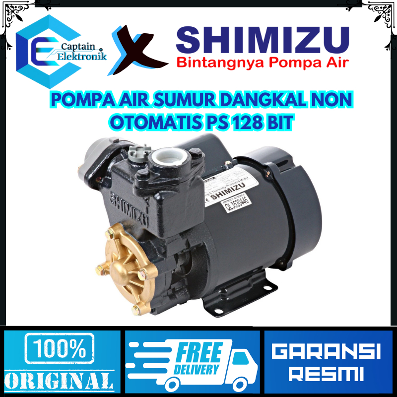 Shimizu Pompa Air Sumur Dangkal Non Otomatis PS 128 BIT / PS 128BIT / PS128 BIT / PS128BIT Original
