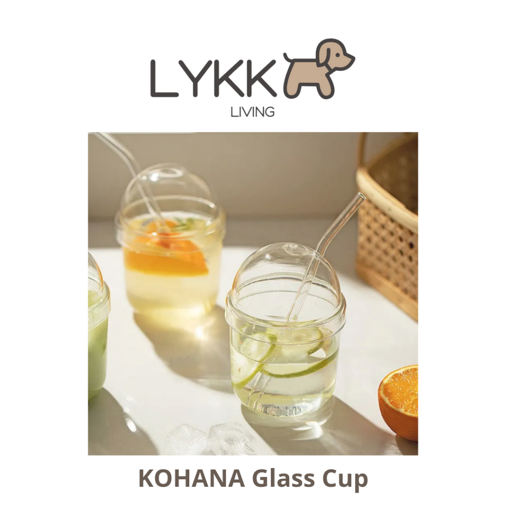 KOHANA Glass Cup - Gelas Kaca dengan Sedotan - Gelas Lucu Estetik - Borosillicate Glass Boba Cup