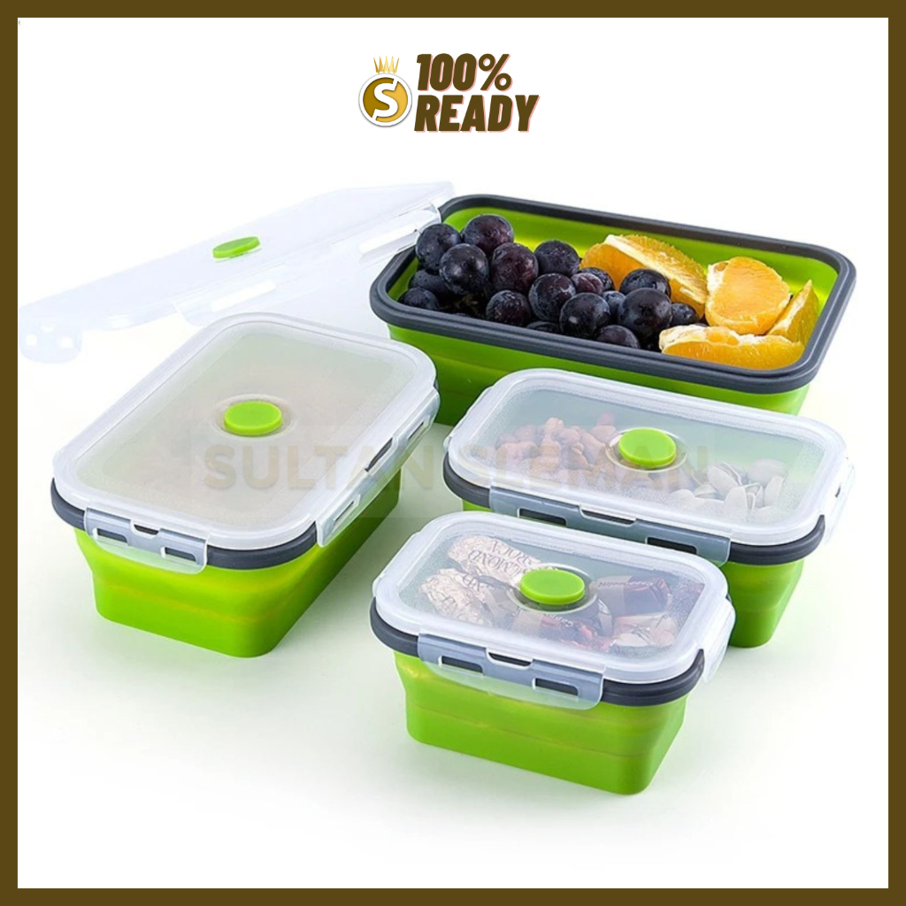 Kotak Makan Silikon Lipat 800ml / Kotak Makan Silikon Satuan Lipat Expandable / Kotak Makan Siang