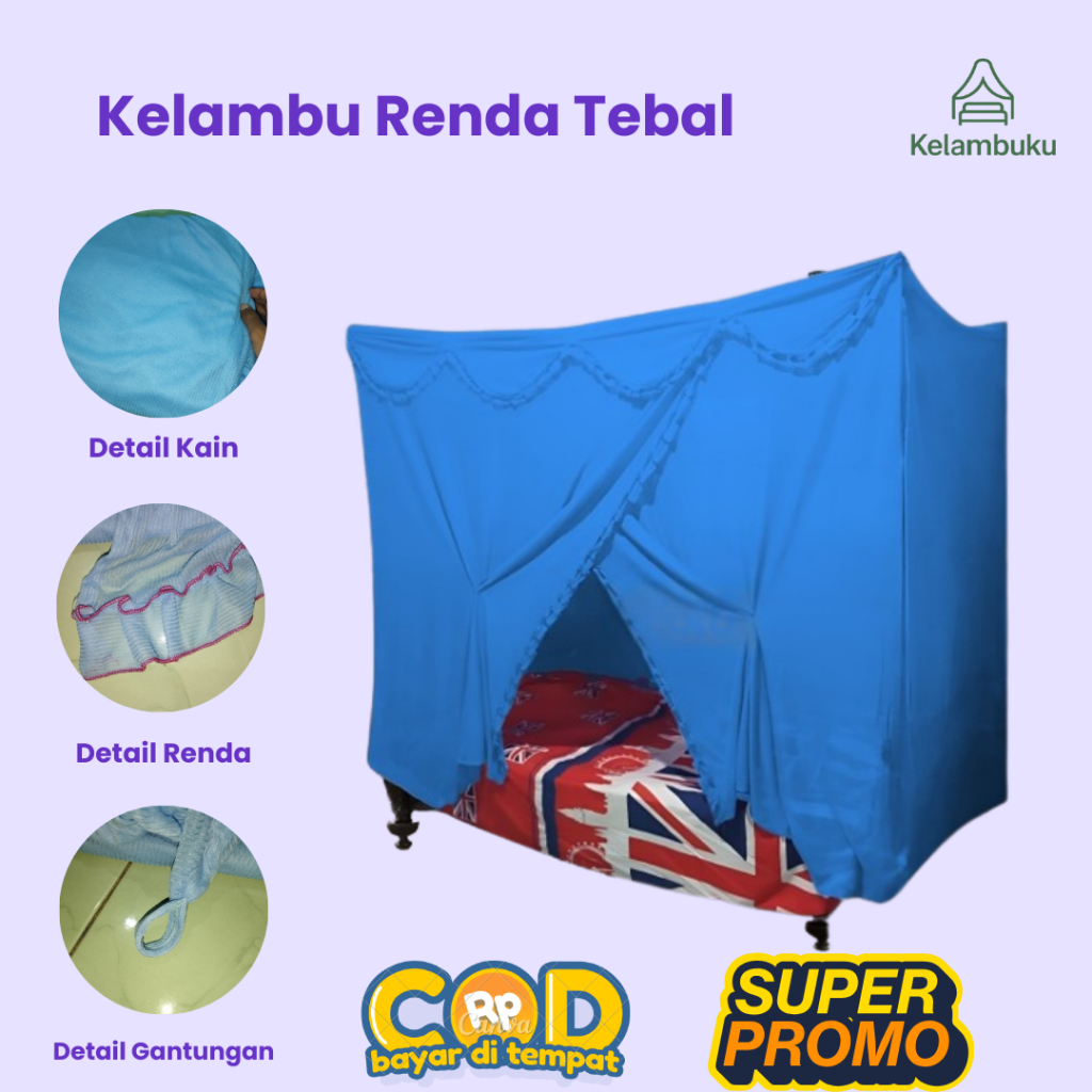 Kelambu Kotak Mewah Gantung Sudut – Kain Tebal, Anti Nyamuk Efektif