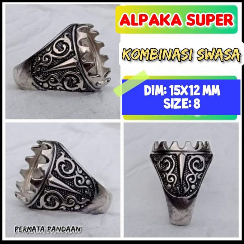 cincin emban batu akik batu permata alpaka super ukir mahkota.73