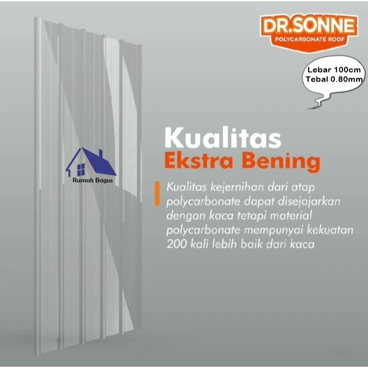 Atap Dr. Sonne Lebar 75cm Transparan Bening Canopy Kanopi Polycarbonate
